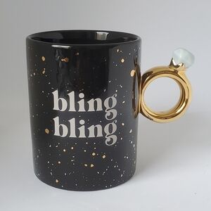 Indigo Mug "Bling Bling" Diamond Ring Handle Black with Gold Accents ✨️